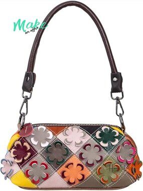 Genuine Leather Handbag, 3D Carved Flower, Small Crossbody Shoulder Bag with